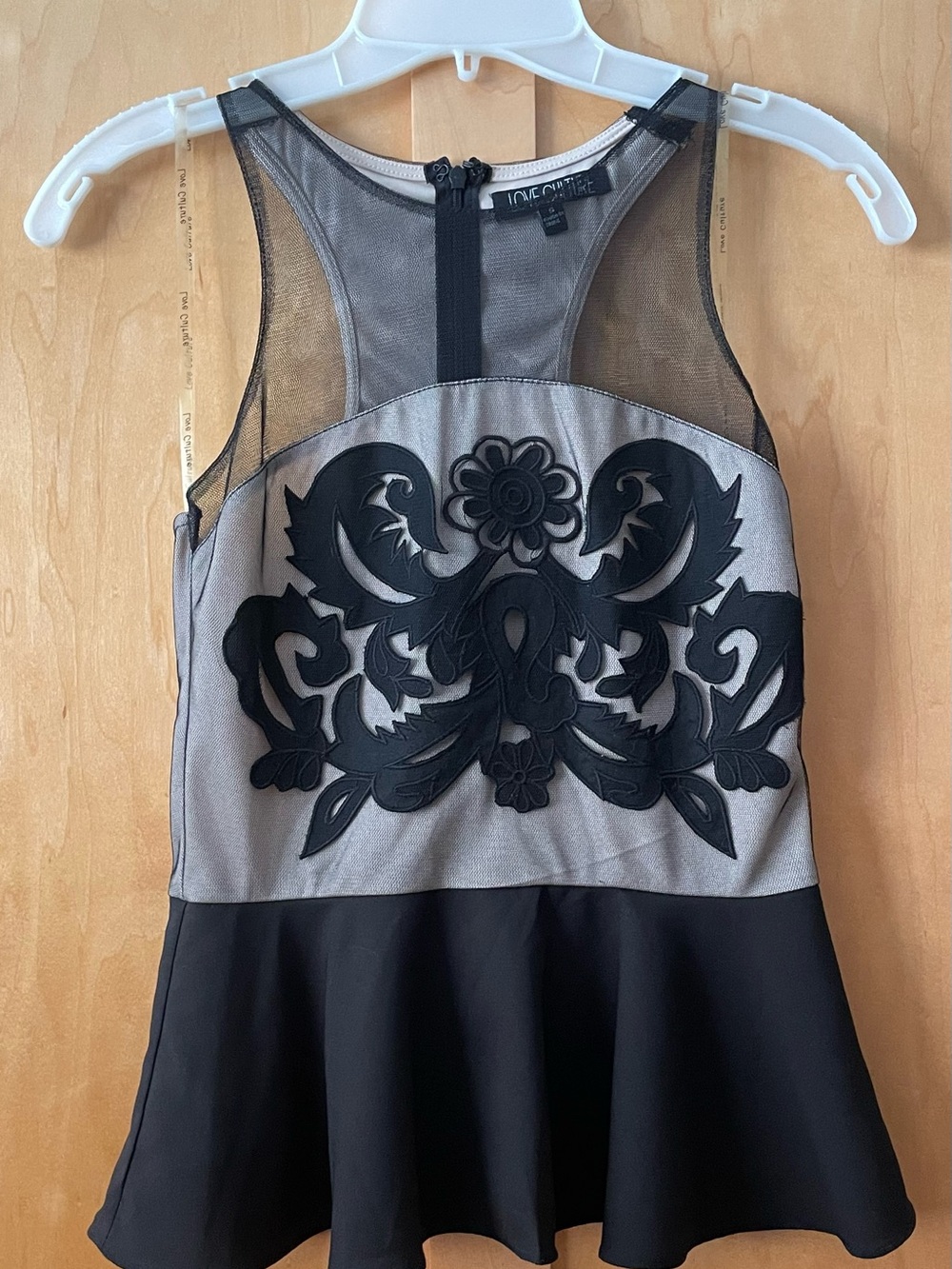 Love Culture Black and Gray Appliqué Peplum Tank